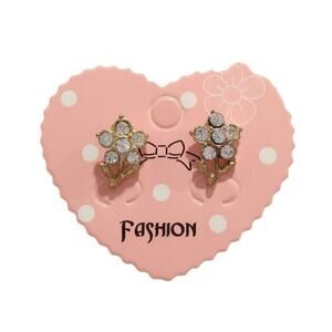 Flower Stud Earrings Yellow Gold Plated Clear Rhinestone Birthstone Jewelry